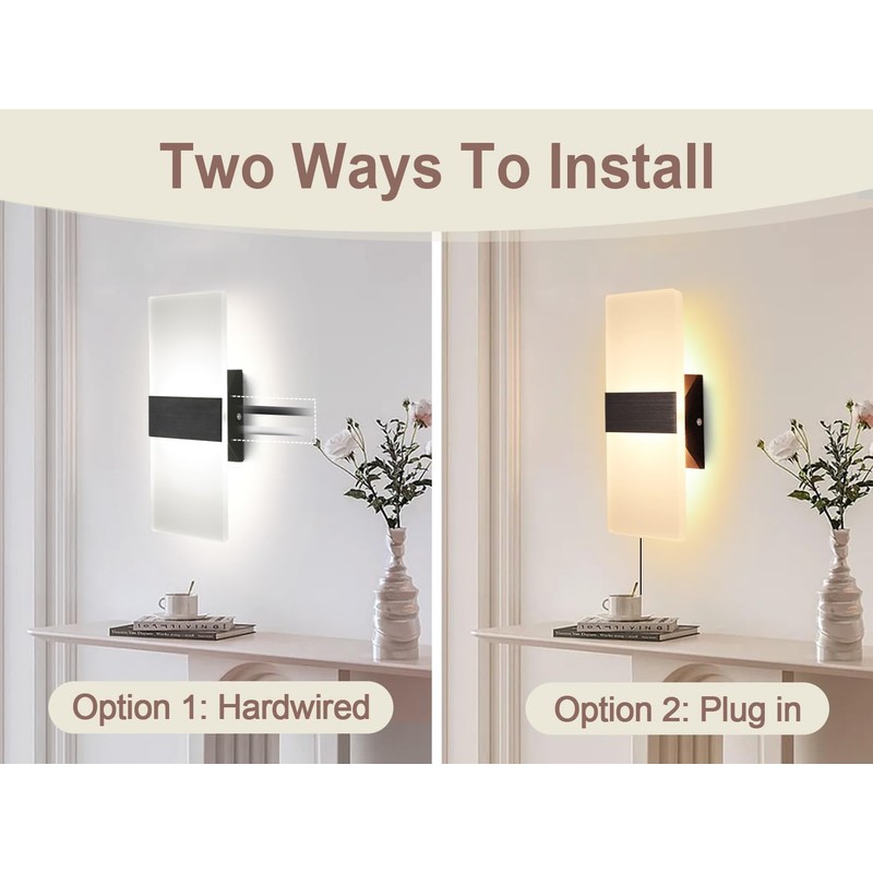 Plug in Wall Sconce with Remote Control, 3000K-6500K Stepless Color