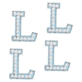 uxcell 10 Pcs Iron on Letter Patches, Letter L Rhinestone Alphabet Applique Rhinestone Pearl English Letter Sewing Patches for Clothing Hats Jeans Shoes DIY Craft, White/Blue