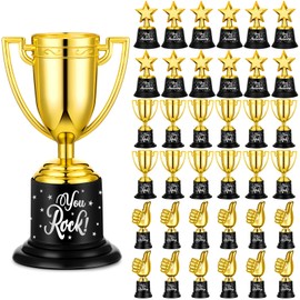 36 Pack Gold Trophy Award Bulk Star Thumbs up Trophy Awards for Kids Staff Employee Plastic Mini Golden Trophy Cups for Classroom School Sports Soccer Football Game Winning Prize Party, 3 Styles
