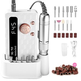 Electric Nail Drill - 45000RPM Portable Nail Drillä¸¨Rechargeable Nail E-File Kit with 11 Bits & Baseä¸¨LED Screenä¸¨Ultra-Silent, Rechargeable Nail Drills Machine for Acrylic Nails Gel Polishing(White)