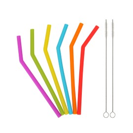 Reusable Silicone Straws for Toddlers & Kids - 6 pcs Flexible Short Drink 6.6" Straws for 6-10 oz Yeti/Rtic/Ozark Tumblers & 2 Cleaning Brushes - BPA Free, no Rubber Tast