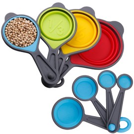 zoyizi Measuring Cups and Spoons Set of 8, Silicone Collapsible Measuring Cups and Spoons for Baking&Kitchen, Engraved Metric/US Markings for Liquid&Dry Measuring, Space Saving, BPA Free, Colorful
