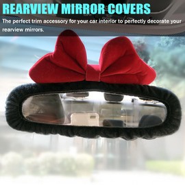 Bittwee Car Rearview Mirror Cover, Auto Interior Elastic Comfortable Rear View Mirror Protector Decorative Accessories for Girls Women Man Gift, Universal for Vehicles, SUV, Truck, RV (Black/Red)