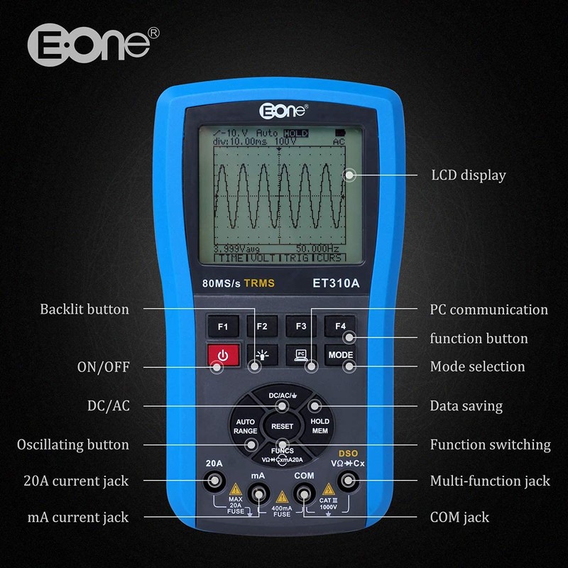 EONE ET310A Handheld Oscilloscope Multimeter, Computer Connectable, 80M Sampling Rate