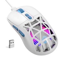 Wireless Gaming Mouse, Rechargeable&Rechange Shell,RGB Programmable Macro Mouse, Lightweight Mouse,10000 DPI,Tri-mode Wired/BT 5.0/2.4GHz Wireless Mouse Gaming with 2 Side Buttons (White Blue)