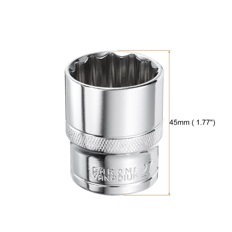 sourcing map 12-Point Socket 1/2" Drive 27mm Deep 45# Steel