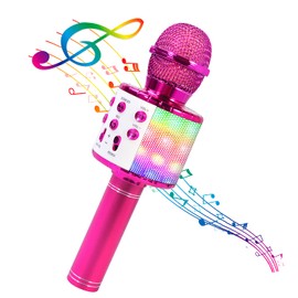 BlueFire 4 in 1 Karaoke Wireless Microphone with LED Lights, Portable Microphone for Kids, Great Gifts Toys for Kids, Girls, Boys and Adults (Purple)