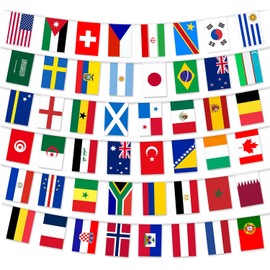 48 Nations International Flag Bunting Banner - 49ft Double-Sided Polyester String Flags for Sports Bars, Classrooms, and Party Decorations