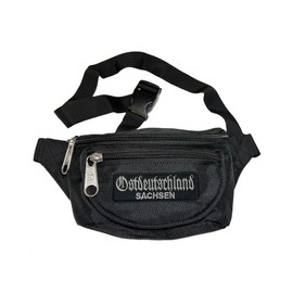 Bum Bag East Germany Saxony Belt Bag with Three Compartments and Removable Patch in Black, black, Belt bag