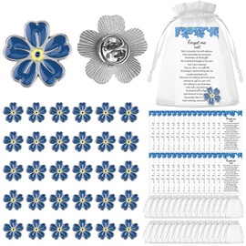 100Set Forget Me Not Memorial Pin Flower Lapel Brooch Funeral Favor with Memorial Poem Cards and Organza Bags for Memorial Remembrance Presents (100)