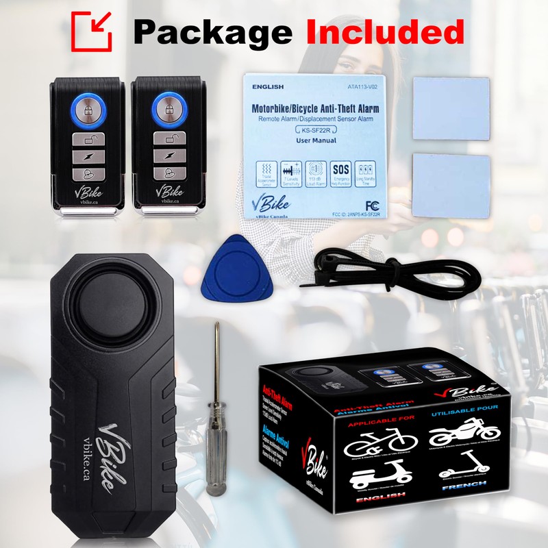 vBike Anti-Theft Alarm System,for eBike, Bike, Motorcycle, and Trailer Wireless