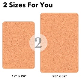 Yeaban Bathroom Rugs Sets 2 Piece – Thick Chenille Bath Mats | Absorbent and Washable Bath Rug Non-Slip, Plush Rugs for Bathroom, Shower, Sink(Peach, 17"x24" and 20"x32")