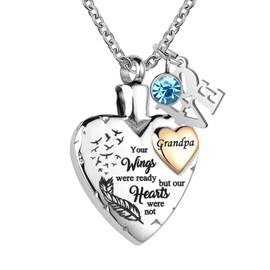 LuxglitterLin Heart Urn Necklace for Ashes Grandpa Cremation Memorial Keepsake Jewelry for Grandpa -Your Wings were Ready My Heart was Not