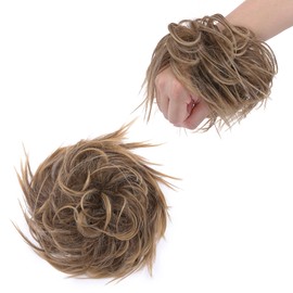 Tousled Updo Messy Bun Hair Extension Instant Ponytail With Elastic Rubber Band Updo Chignon Donut Scrunchies Extensions Hairpiece Synthetic Wavy Hair Dark Blonde mix Ash Brown