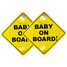2PCS Baby on Board Sign with Dual Suction Cups, High-Visibility Yellow Safety Car Sign for Infant & Toddler, Easy-to-Install Window Decal for Cars