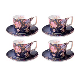 Gracie China Hydrangea Porcelain Tea/coffee Cups with Saucers, Set of 4 (Blue and Pink)