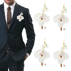 Set of 4 Wedding Boutonniere, Silk Cloth Boutonniere, Wedding Boutonniere Flowers, Boutonniere Rose White Wedding Boutonniere, Prom, Wedding Decoration, Boutonniere Bride, Boutonniere (White)