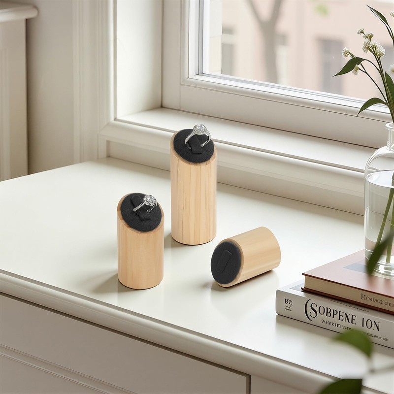 KUKUVR 3 Pack Wooden Ring Display Stands for Boutique Selling