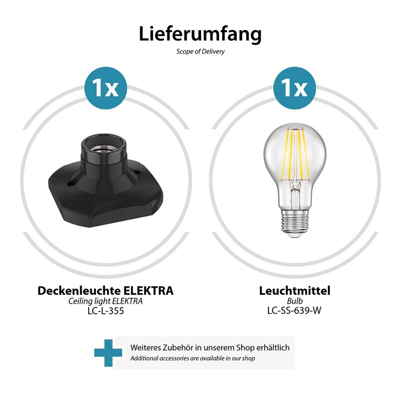 ledscom.de Elektra Ceiling Light Black Square Including E27 LED Lamp