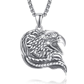 KATHLU Eagle Necklace for Men 925 Sterling Silver Eagle Head Pendant Animal Necklace Jewelry Gift