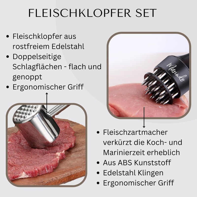 Marindo Meat Tenderiser Set - Meat Tenderiser & Cleaning Brush