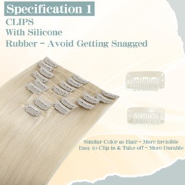 S-noilite Clip-In Real Hair Extensions, Platinum Blonde, Remy Human Hair, 60 g, 35 cm, Thin Wefts, 8 Wefts, #60