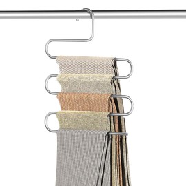 Hojudo S-Shape Hangers - 5 Tier Multi-Functional Scarf Organizers, Space Saving Trouser Rack - Solid Storage Rack - Closet Storage Metal Trouser Rack for Hanging Trousers, Jeans, Scarves - Unisex