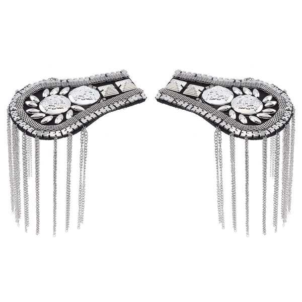 SUPERFINDINGS 2 Pieces Shoulder Straps Tassel Platinum Fringe Straps Blazer Straps Metal Fashion Shoulder Jewelry Rhinestone Accessories Cloth Pins for Men and Women, 187 x 61 x 8 mm