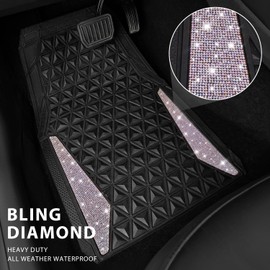 CAR PASS Bling Diamond Car Mats Rubber Floor Mats Full Set Anti-Slip 3D Rhombus Waterproof Trim Fit Liner Universal Glitter Crystal Sparkly Shining Rhinestone Girl Women SUV Sedan, Multicolor Diamond