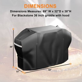Grisun 5482 Griddle Cover for Blackstone 36 inch Griddle with Hood - 1841, 1863, 1866, 1868, 1899, 1923, 1902, 1820, 2151, 2023, 1845, 600D Anti-UV Waterproof Grill Cover, Full Length, Black