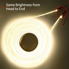 TUNICHX COB LED Strip Lights DC24V LED Lights 65.6FT/20m Flexible Super Bright LED Strips, CRI 90+,9600LEDs High Density Uniform Light for Bedroom Home Room Decor (65.6FT Warm White 30K)