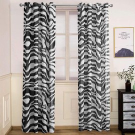 vctops Zebra Pattern Curtains Grommet Top Semi Sheer Linen Textured Window Drapes for Bedroom Living Room, 1 Panel (Zebra,55"x94")