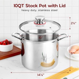 Onader 10 Quart Soup Pot with Lid Tri-Ply Large Stock Pot for Cooking Stainless Steel Stockpot