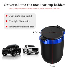 Ohleats Car Ashtray with Lid, Detachable Stainless Steel Ash Tray with LED Blue Light, Portable Mini Vehicle Cup Holder Trash Can Smell Proof Ashtray Cup, Universal Car Accessories (Blue)