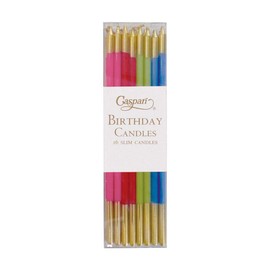 Caspari Slim Birthday Candles in Mixed Brights - 16 Candles Per Package.