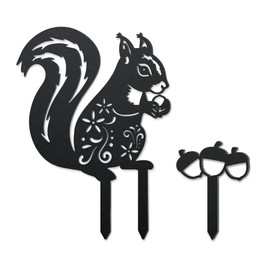 WADORN Squirrel Hazelnut Decorative Silhouette Garden Stakes, Metal Squirrel Stakes Statues Ornaments Lovers Gifts Yard Art Black Silhouette Yard Outside Decor for Backyard Patio Decor