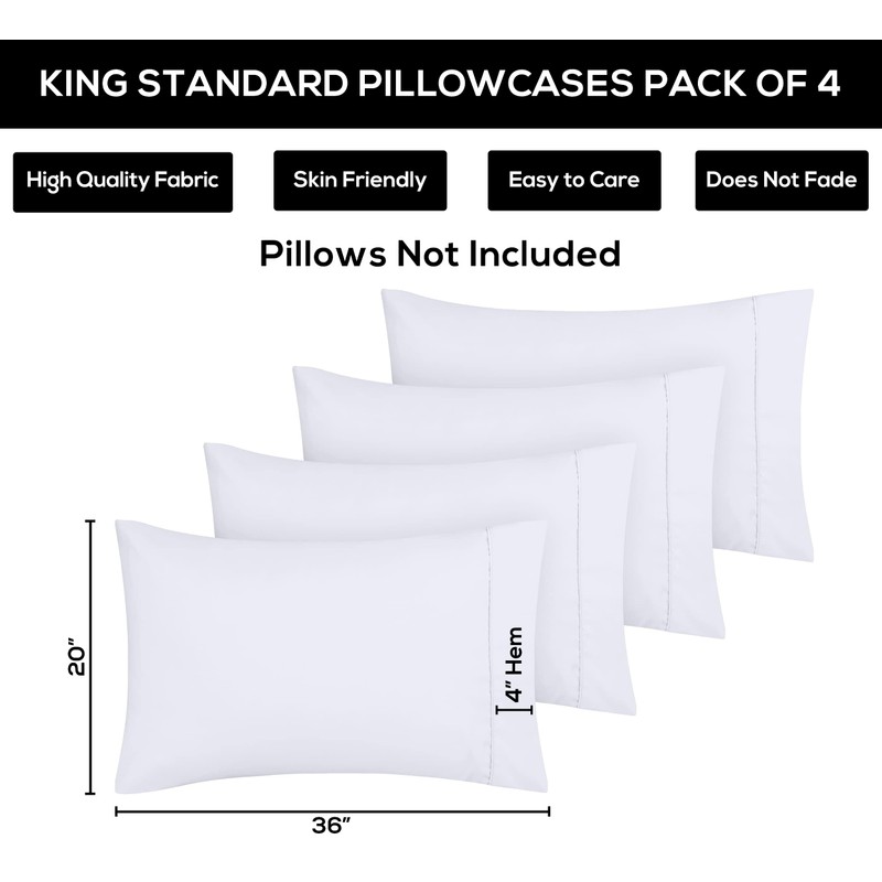 Utopia Bedding King Standard Pillowcases - Pack of 4 -