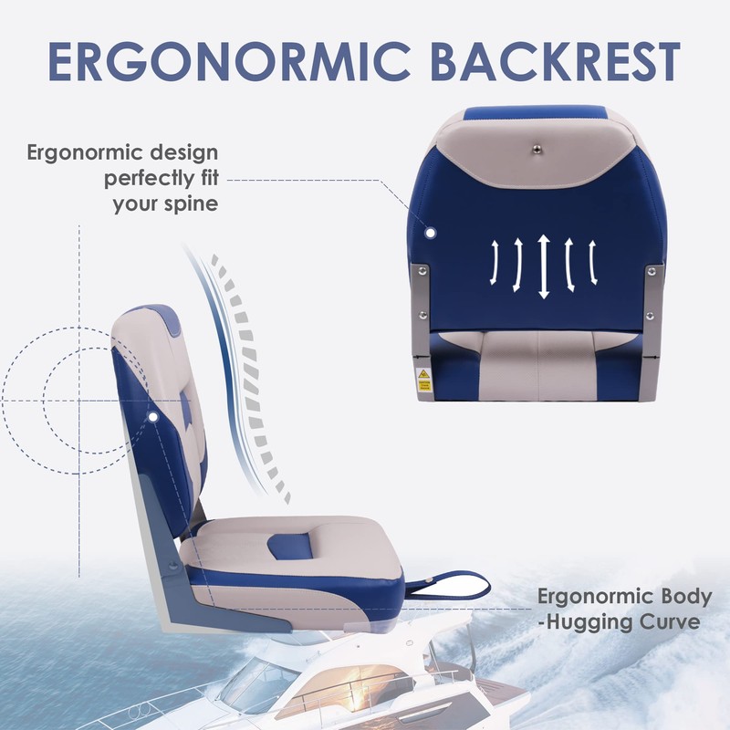 Deckpro Deluxe Low Back Boat Seat, Fold-Down Fishing Boat Seat