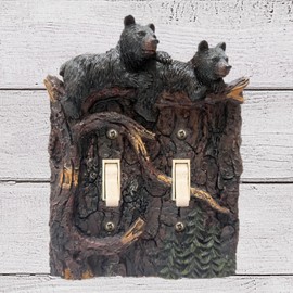 Wall Plate Cover in Black Bear Climbing on Tree Branch Design for Double Switch Cover Decorative Wall Plate
