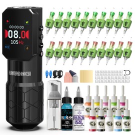 Wormhole Tattoo Gun 85pcs Tattoo Kit Wireless Tattoo Machine with 10 Tattoo Ink, Aluminum Alloy Smart Tattoo Pen with Jump-Start/Dotwork Mode 1500mAh Power 20 Tattoo Needles for Professional Tattooist
