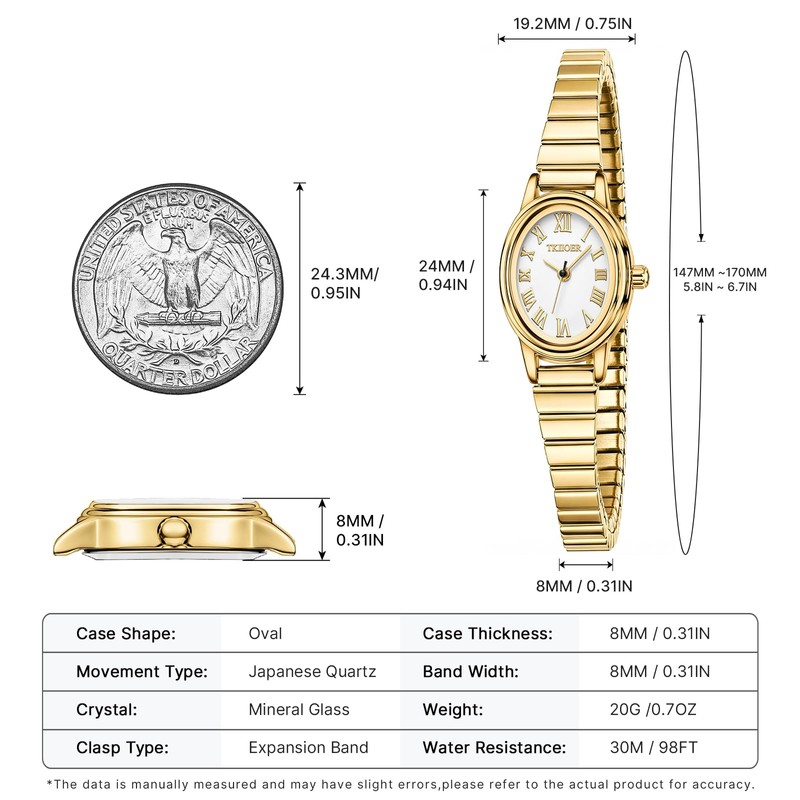 TKIIOER Small Gold Watches for Women, Easy to Read Roman