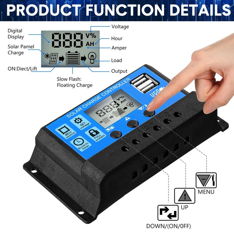 Solar Battery Controller 12v/24v Solar Panel Charge Controller Ground Solar