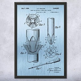 Framed Phillips Head Screwdriver Print, Woodworking Art, Handyman Gift, Mechanic Gift, Shop Class Art, Workshop Decor Blue Steel (12x16)