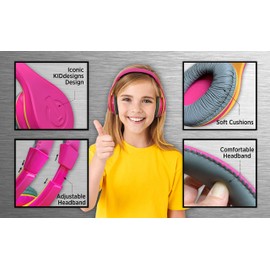 eKids - Auriculares para niños, sonido estéreo, cable jack de 3,5 mm, auriculares con cable para niños, sin enredos, control de volumen, auriculares para niños sobre la oreja para viaje rosa (eK-140P.3Xv7)