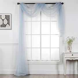 Interior Trends Multipurpose Fully Hemmed Sheer Voile Window or Event Draping Fabric Scarf Valance (Slate Blue, 1 Piece: 37" W x 216" L)