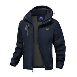 donhobo Men's Softshell Jacket, Outdoor Functional Jacket, Leisure Jacket, Lightweight, Waterproof, Windproof, Hiking, Mountain Jacket, Coat with Hood, Dark Blue, L