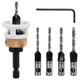 URHELP Countersink Drill Wood Set, Countersink with Countersink, Adjustable Depth Stop, Countersink with 1/4 Inch Hex Shank, for Wood Processing, Pack of 6