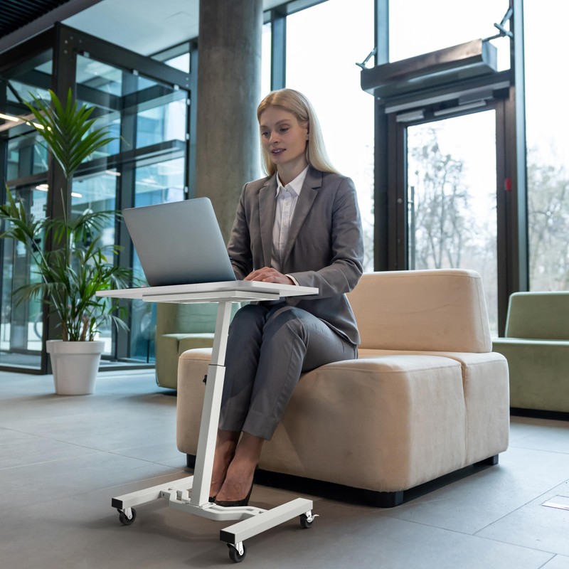 SHW Mobile Height Adjustable Laptop Rolling Cart with Height Adjustment