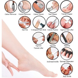 YIMART Pedicure Set Peeling and Exfoliating Calluses Foot Scrubbing Brush Stainless Steel Double-Sided Foot Care Pedal Stone (20 in 1)