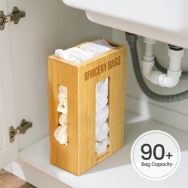 Libreshine Extra Large Bamboo Grocery Bag Holder & Plastic Bag Organizer, Under Sink Cabinet or Wall Mounted Storage, Space-Saving Dispenser for Kitchen, Pantry, Garage, Laundry Room